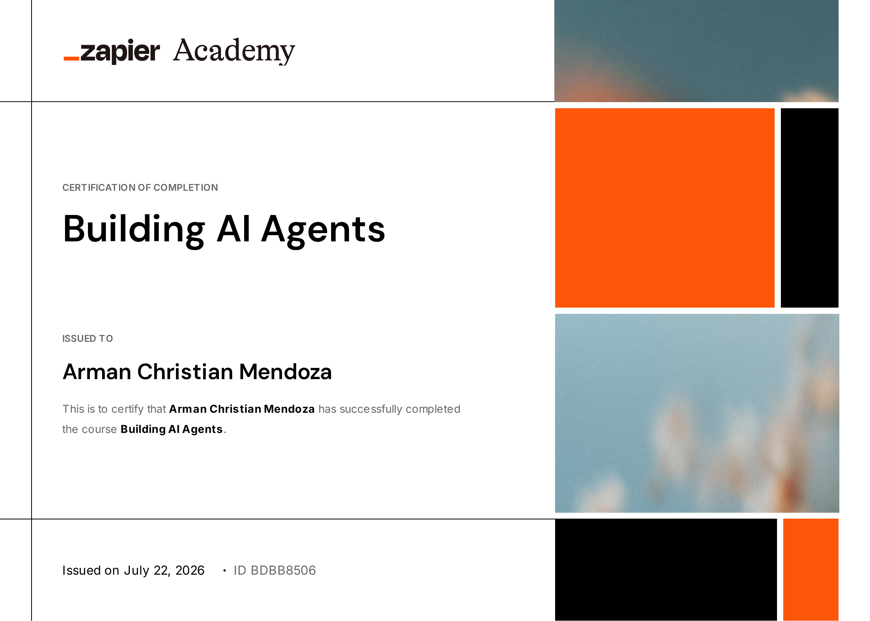 Zapier Building AI Agents Certificate